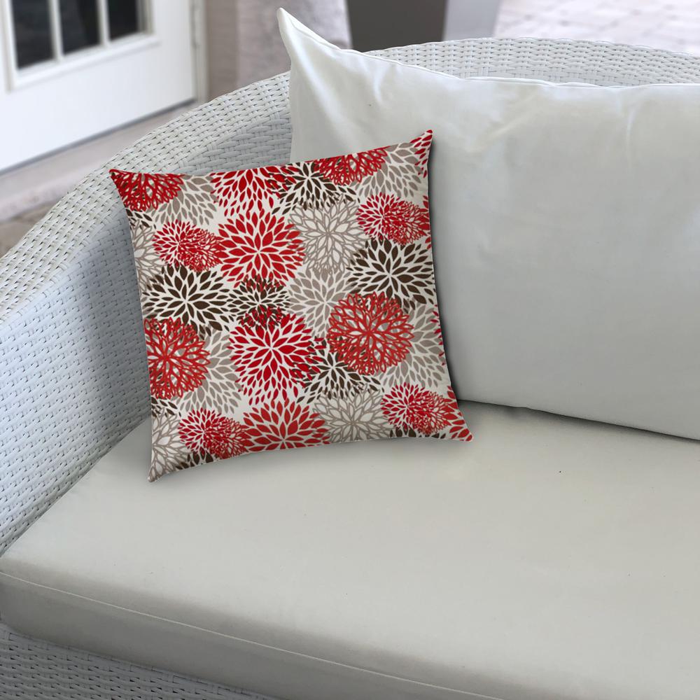 14" X 20" Red And White Blown Seam Floral Lumbar Indoor Outdoor Pillow. Picture 3