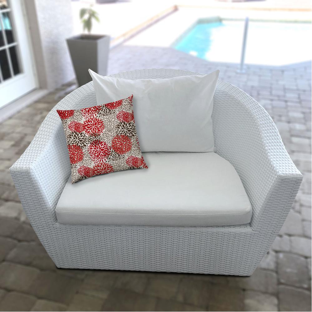 14" X 20" Red And White Blown Seam Floral Lumbar Indoor Outdoor Pillow. Picture 4
