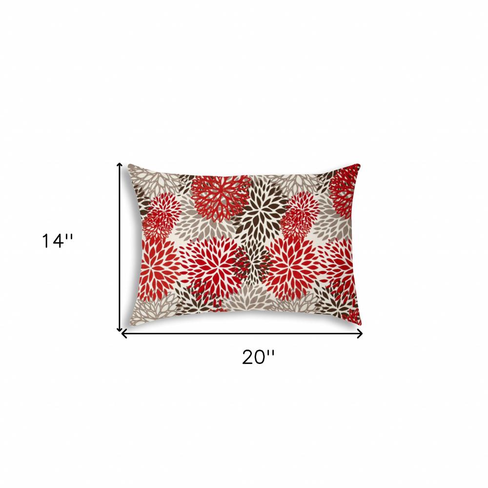 14" X 20" Red And White Blown Seam Floral Lumbar Indoor Outdoor Pillow. Picture 6