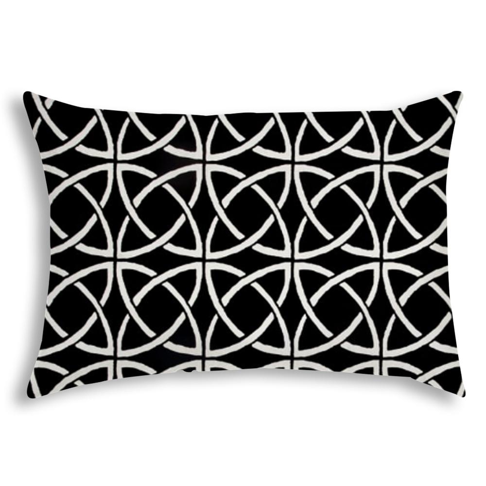 14" X 20" Black And White Blown Seam Interlocking Lumbar Indoor Outdoor Pillow. Picture 1