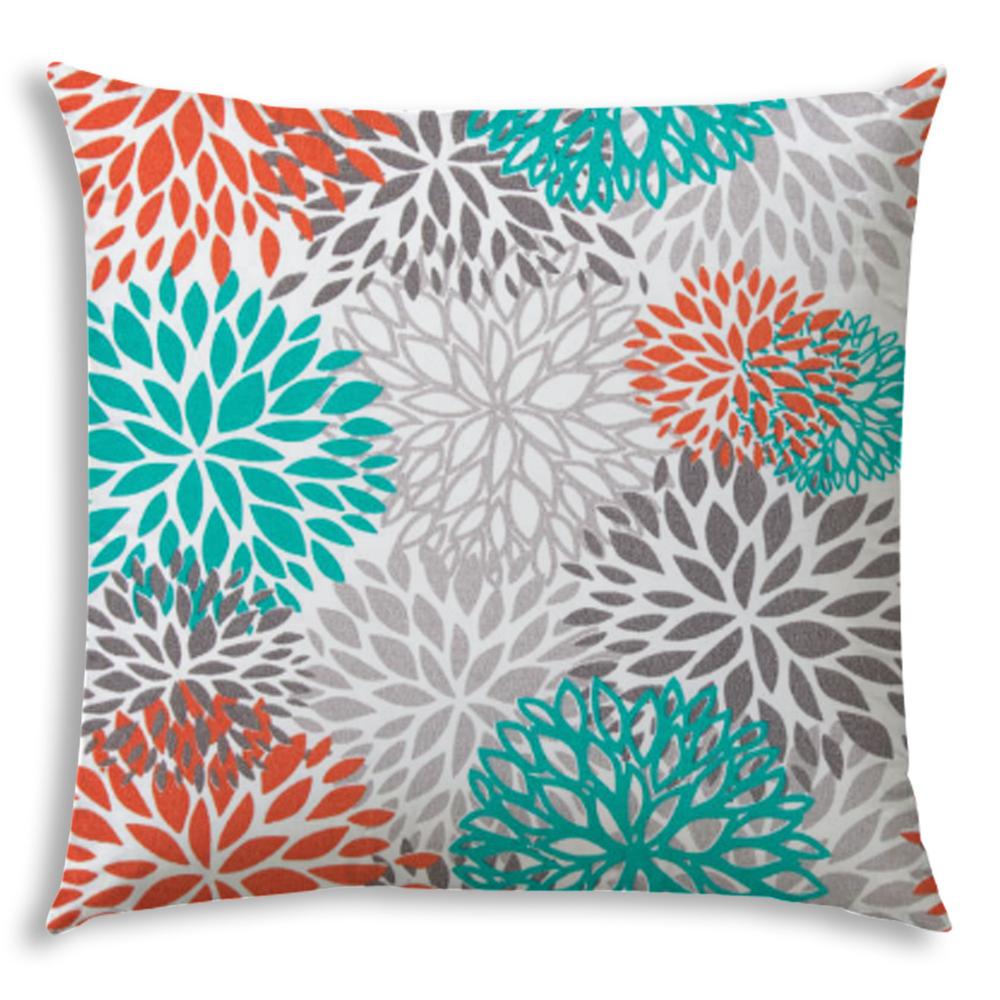 17" X 17" Orange And White Blown Seam Floral Lumbar Indoor Outdoor Pillow. Picture 1