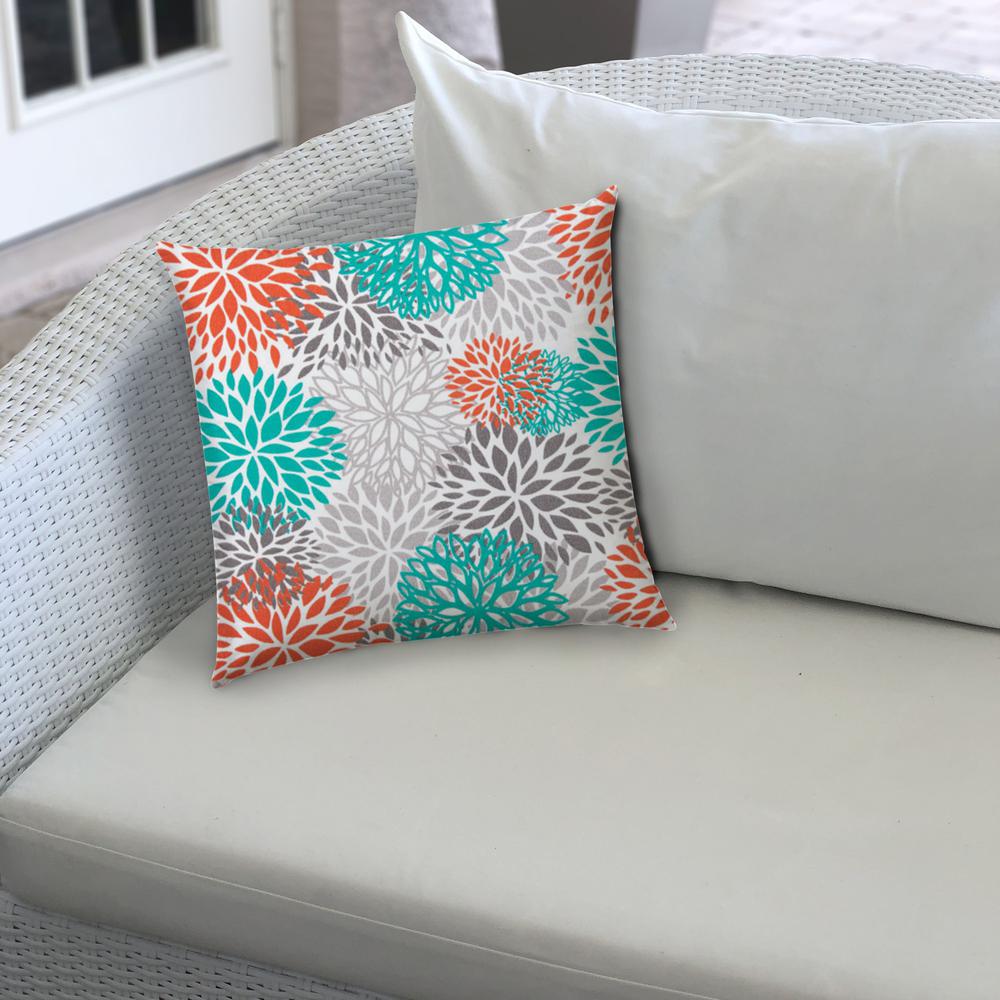 17" X 17" Orange And White Blown Seam Floral Lumbar Indoor Outdoor Pillow. Picture 4