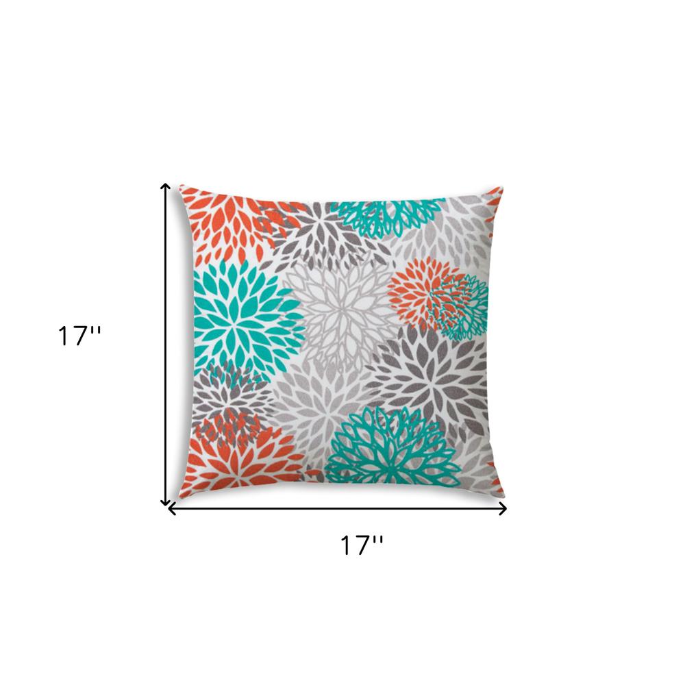 17" X 17" Orange And White Blown Seam Floral Lumbar Indoor Outdoor Pillow. Picture 7