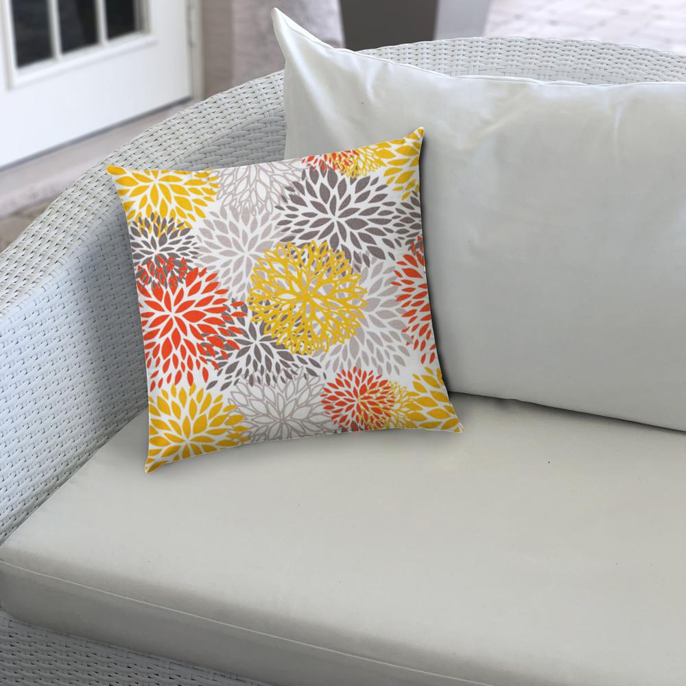 17" X 17" Gray And White Blown Seam Floral Lumbar Indoor Outdoor Pillow. Picture 3