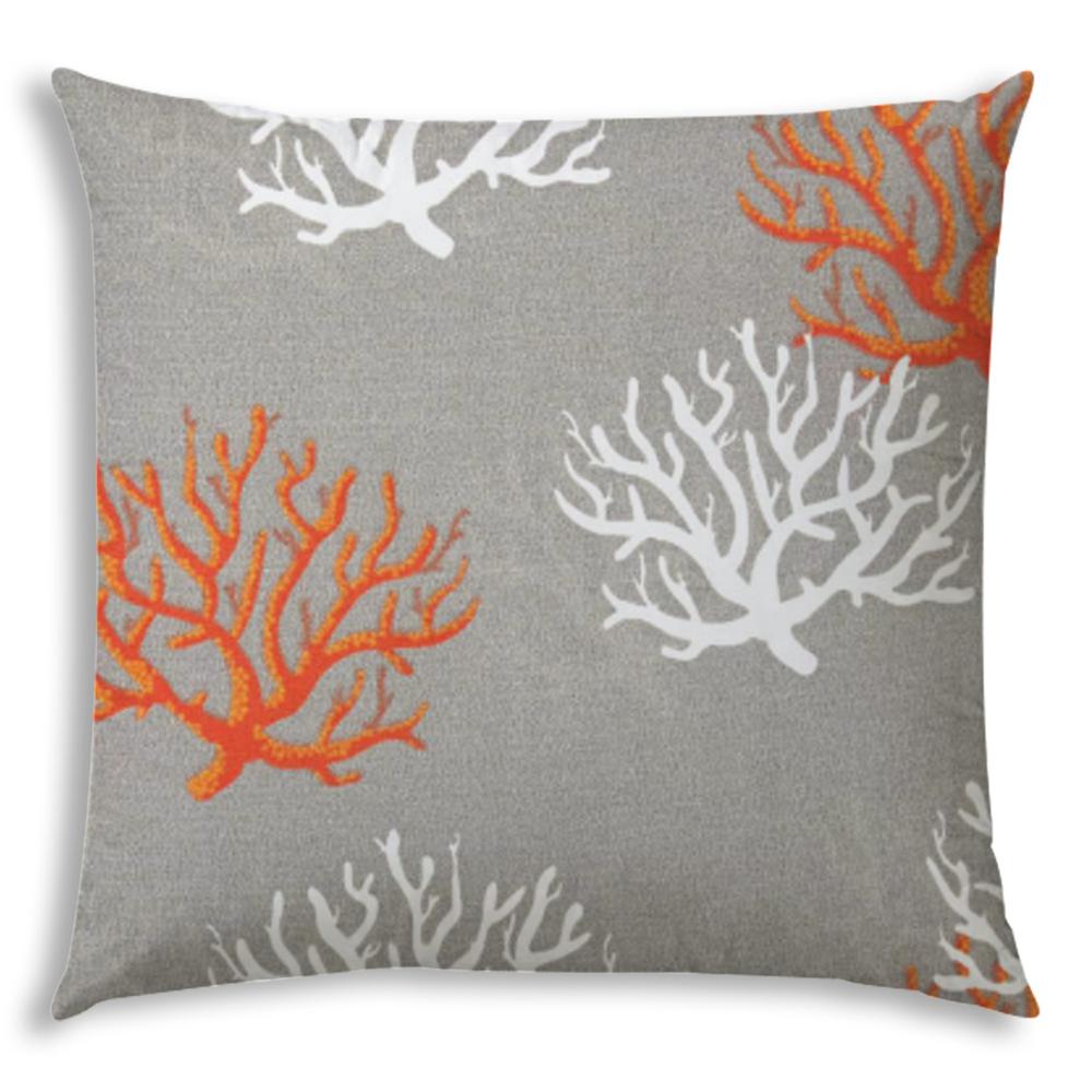 17" X 17" Gray And White Corals Blown Seam Coastal Lumbar Indoor Outdoor Pillow. Picture 1