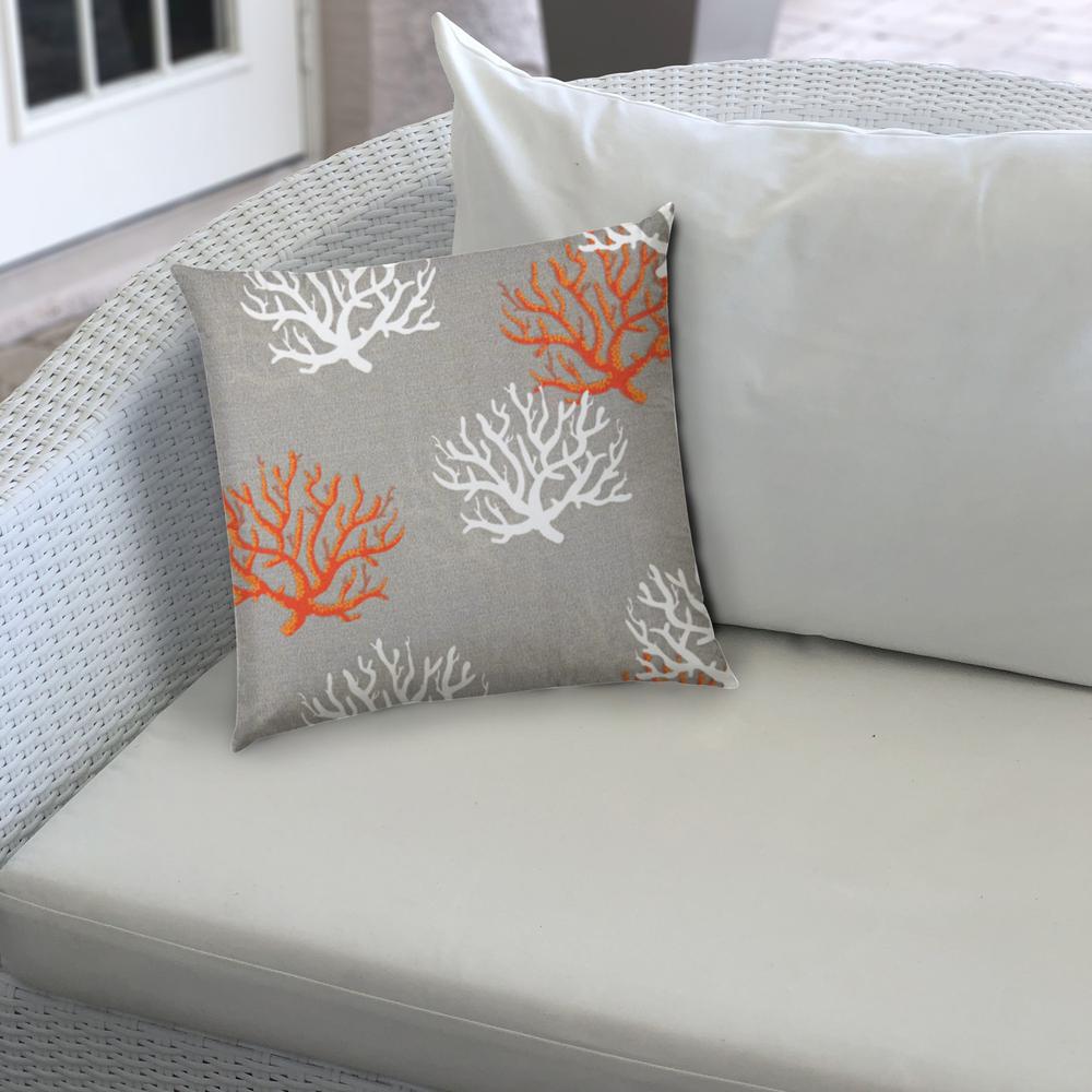 17" X 17" Gray And White Corals Blown Seam Coastal Lumbar Indoor Outdoor Pillow. Picture 3