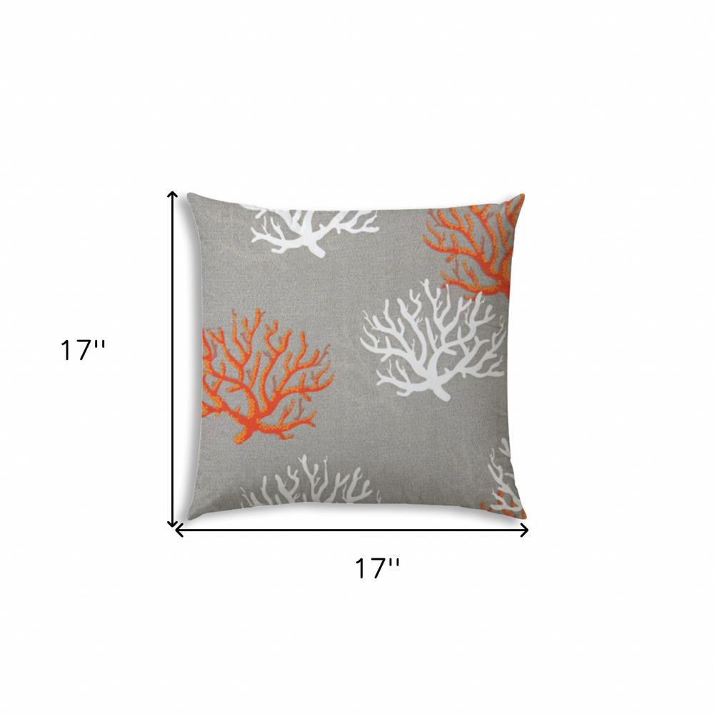 17" X 17" Gray And White Corals Blown Seam Coastal Lumbar Indoor Outdoor Pillow. Picture 7