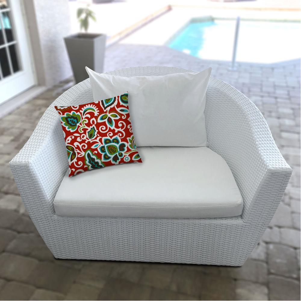 17" X 17" Read And Green Blown Seam Floral Lumbar Indoor Outdoor Pillow. Picture 5