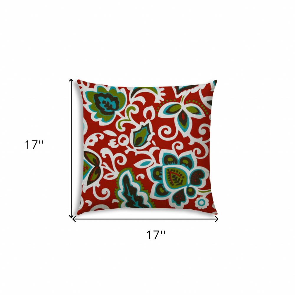 17" X 17" Read And Green Blown Seam Floral Lumbar Indoor Outdoor Pillow. Picture 7
