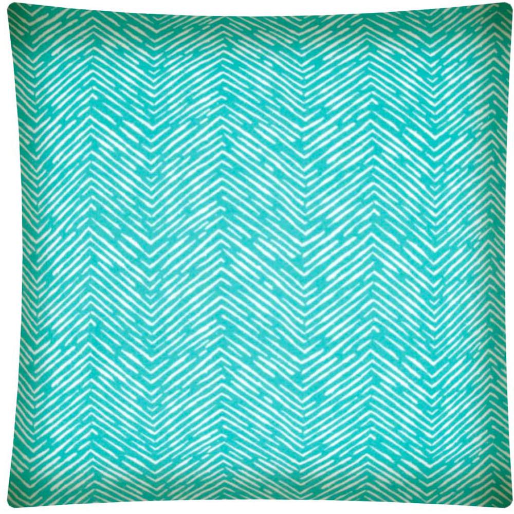 17" X 17" Turquoise And White Blown Seam Zigzag Lumbar Indoor Outdoor Pillow. Picture 1
