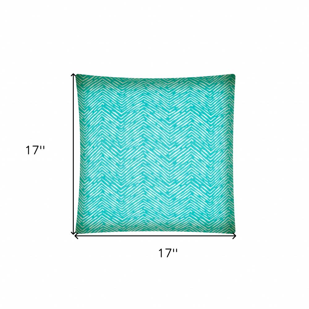 17" X 17" Turquoise And White Blown Seam Zigzag Lumbar Indoor Outdoor Pillow. Picture 7