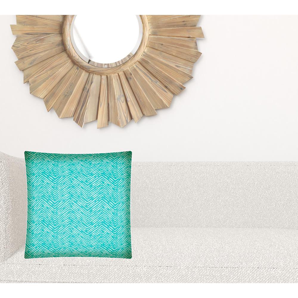 17" X 17" Turquoise And White Blown Seam Zigzag Lumbar Indoor Outdoor Pillow. Picture 2