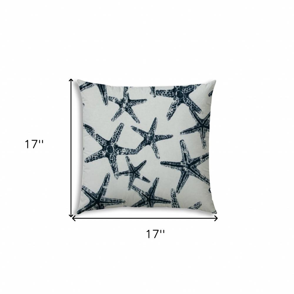 Navy Blue, White Starfish Blown Seam Coastal Lumbar Indoor Outdoor Pillow. Picture 7