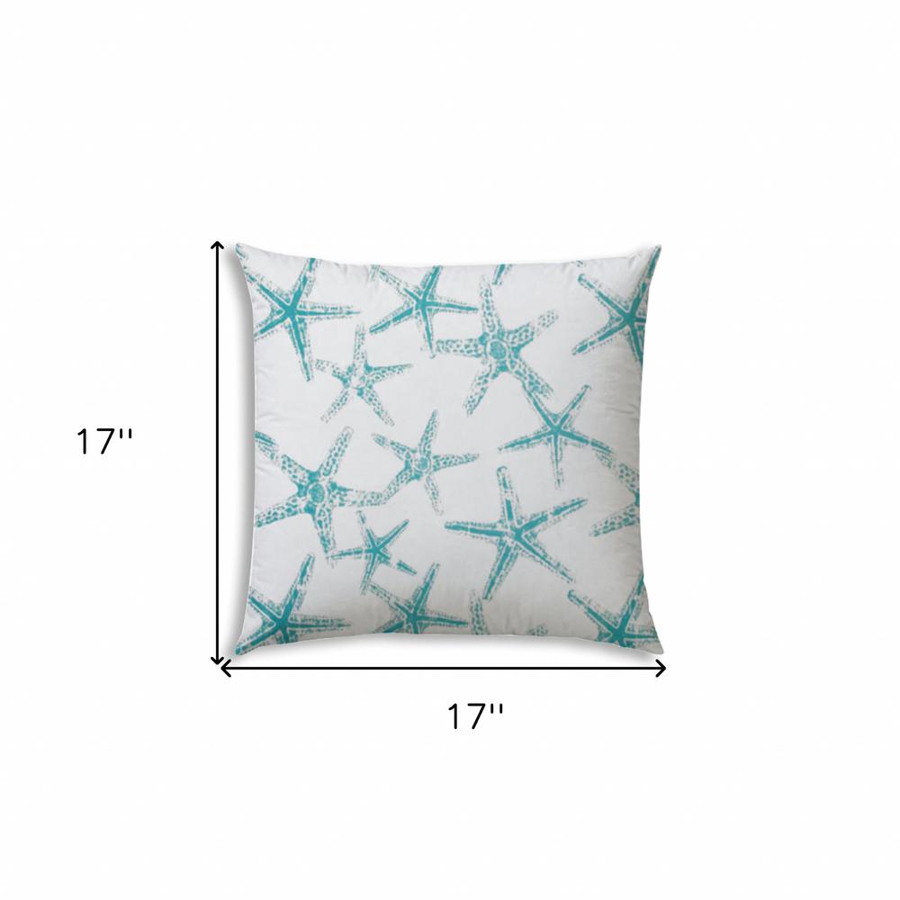 Turquoise, White Starfish Blown Seam Coastal Lumbar Indoor Outdoor Pillow. Picture 7