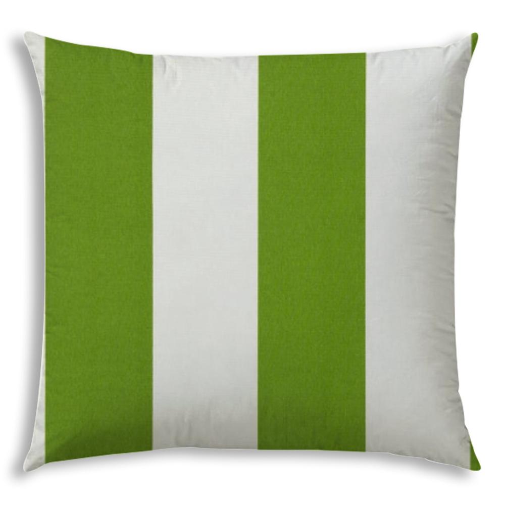 17" X 17" Green And Ivory Blown Seam Striped Lumbar Indoor Outdoor Pillow. Picture 1