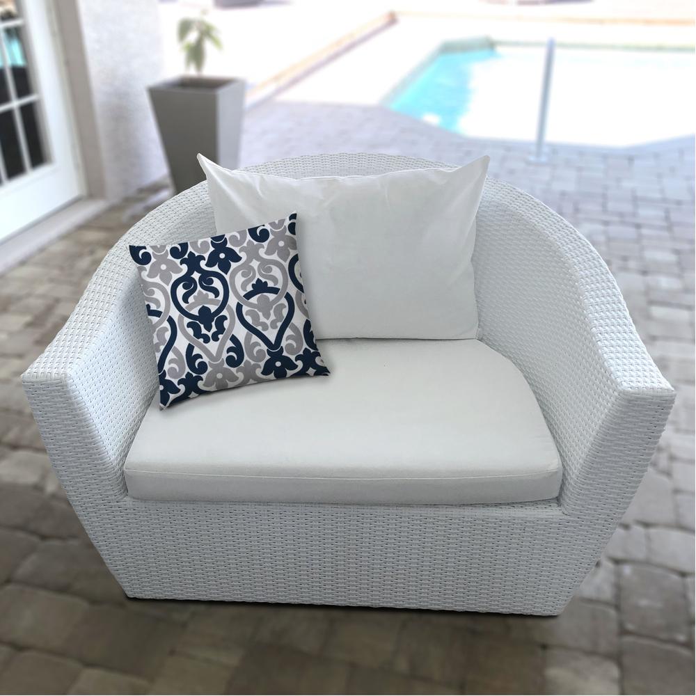 17" X 17" Navy Blue And White Blown Seam Trellis Lumbar Indoor Outdoor Pillow. Picture 5