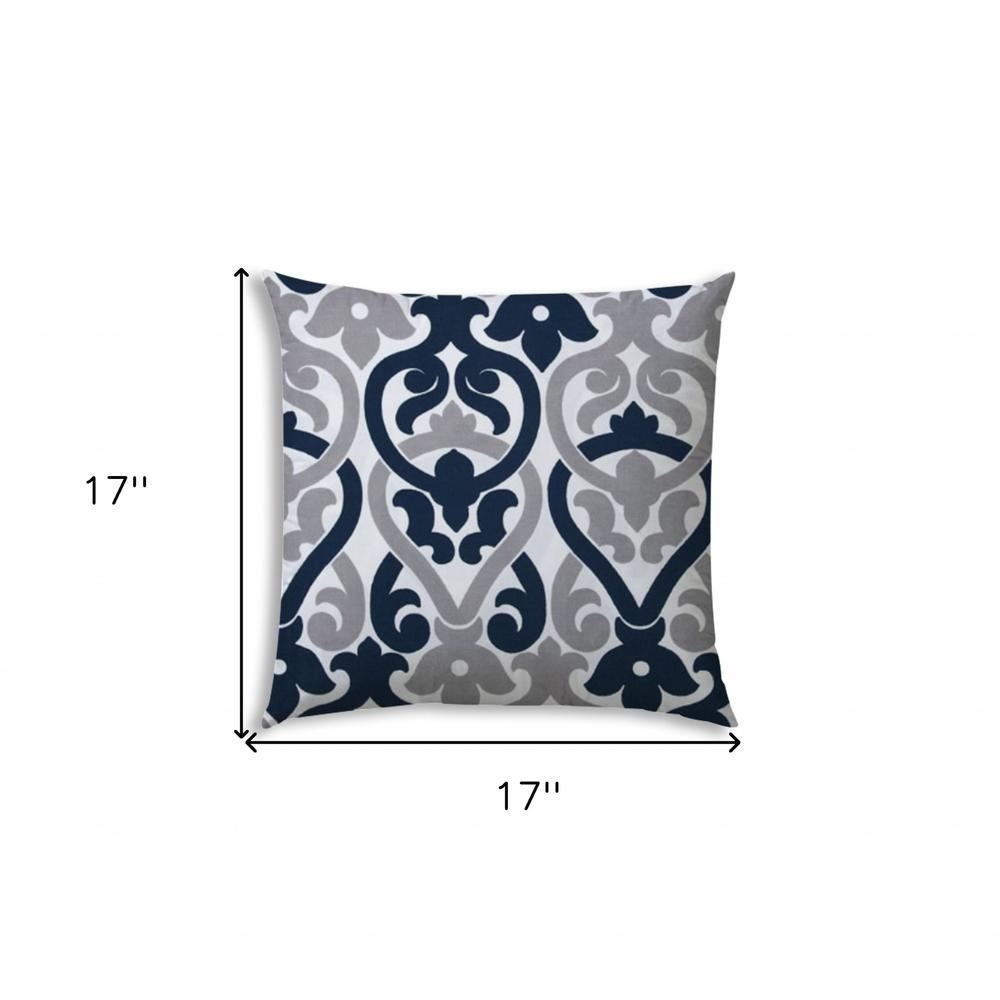 17" X 17" Navy Blue And White Blown Seam Trellis Lumbar Indoor Outdoor Pillow. Picture 7