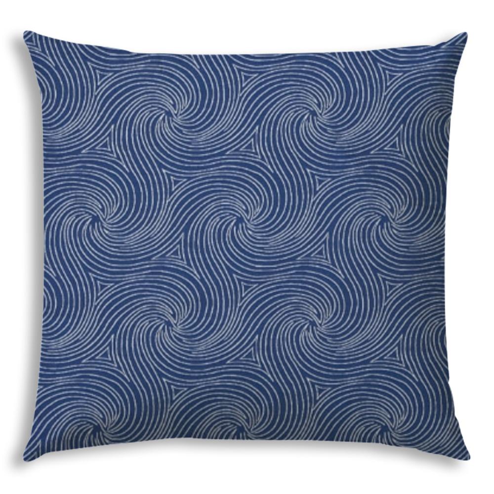 17" X 17" Blue And White Blown Seam Swirl Lumbar Indoor Outdoor Pillow. Picture 1