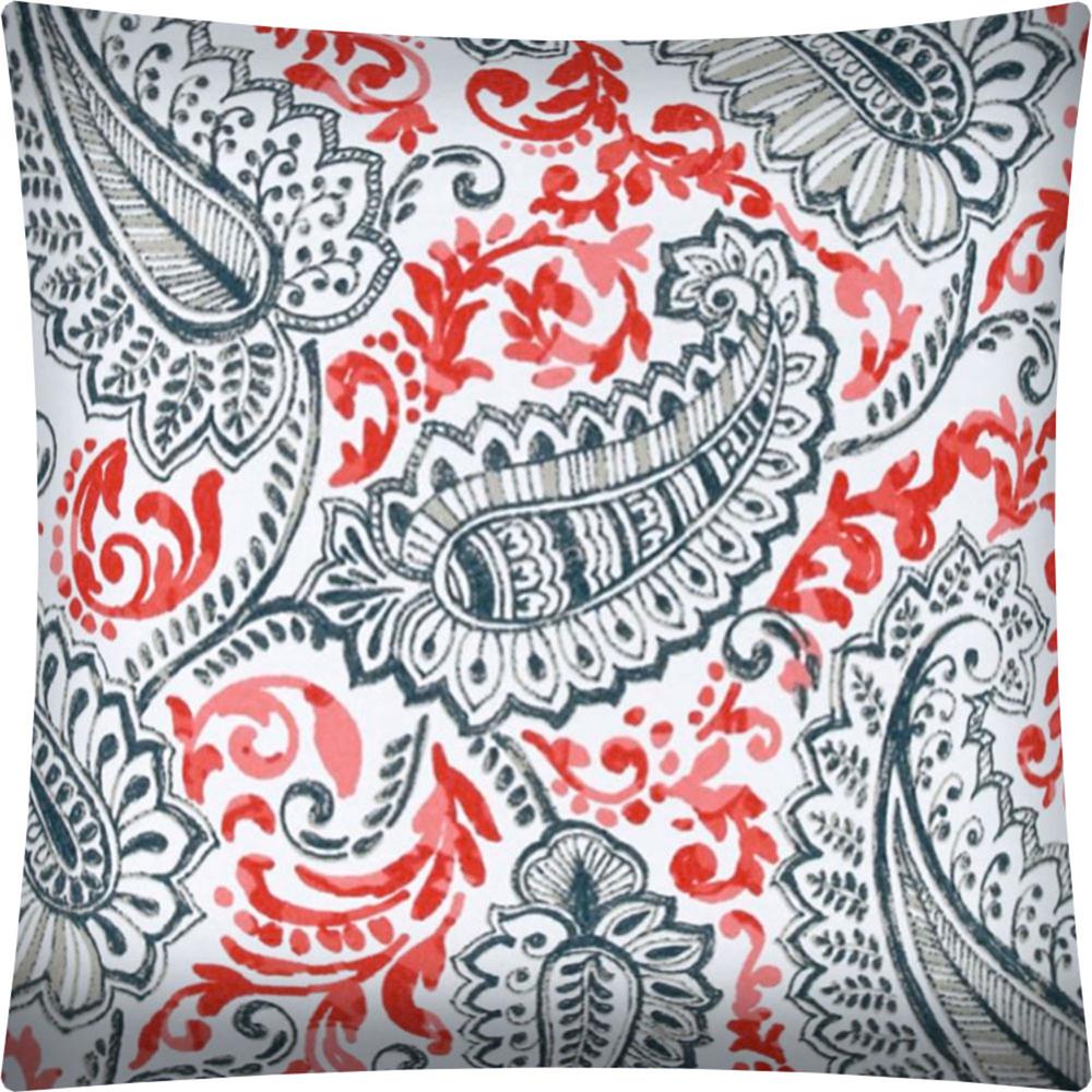 17" X 17" Coral And White Blown Seam Paisley Lumbar Indoor Outdoor Pillow. Picture 1