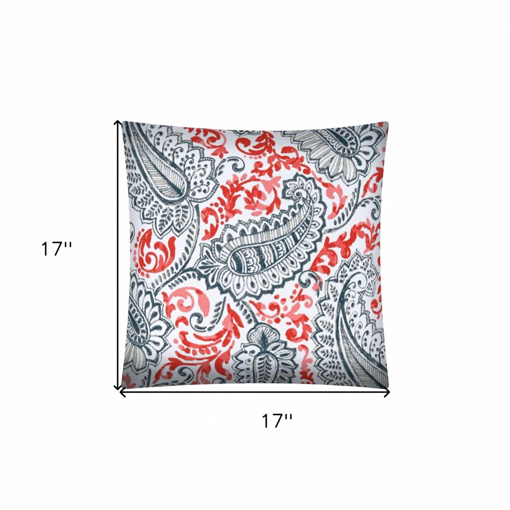 17" X 17" Coral And White Blown Seam Paisley Lumbar Indoor Outdoor Pillow. Picture 4