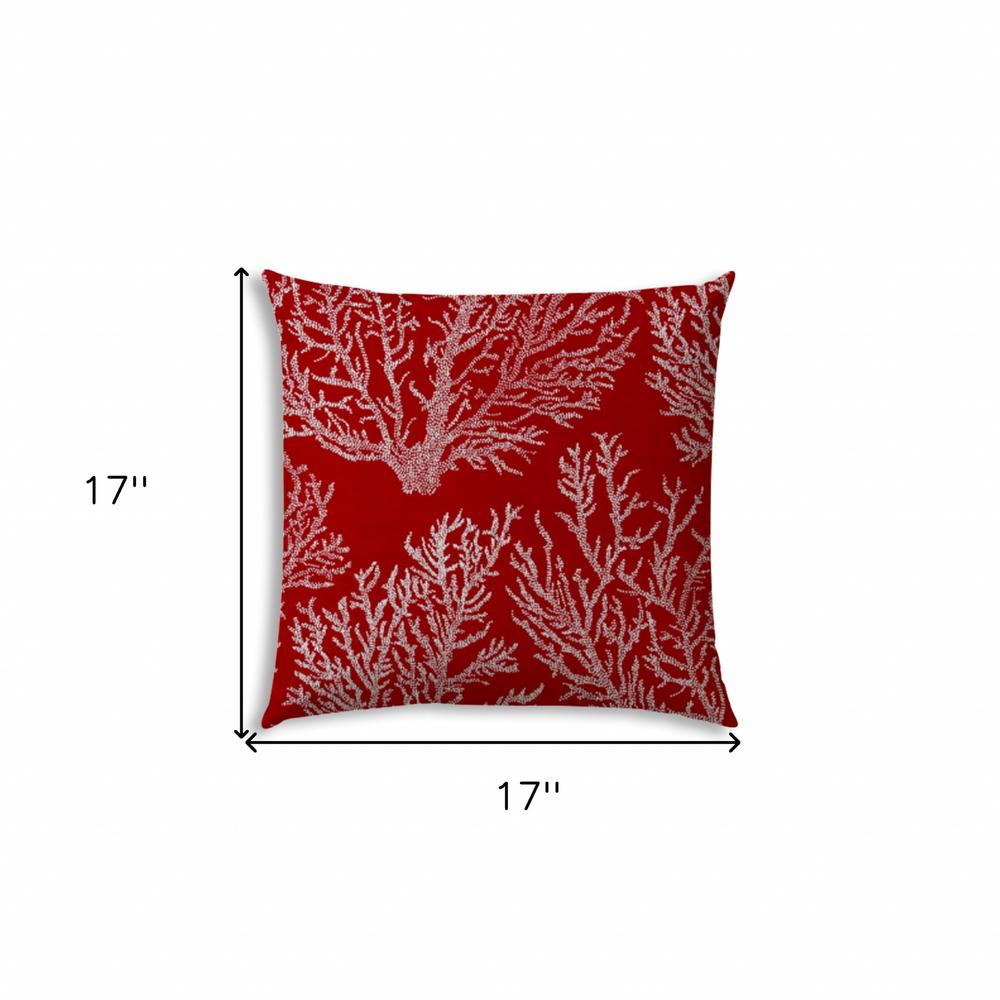17" X 17" Red And White Corals Blown Seam Coastal Lumbar Indoor Outdoor Pillow. Picture 7