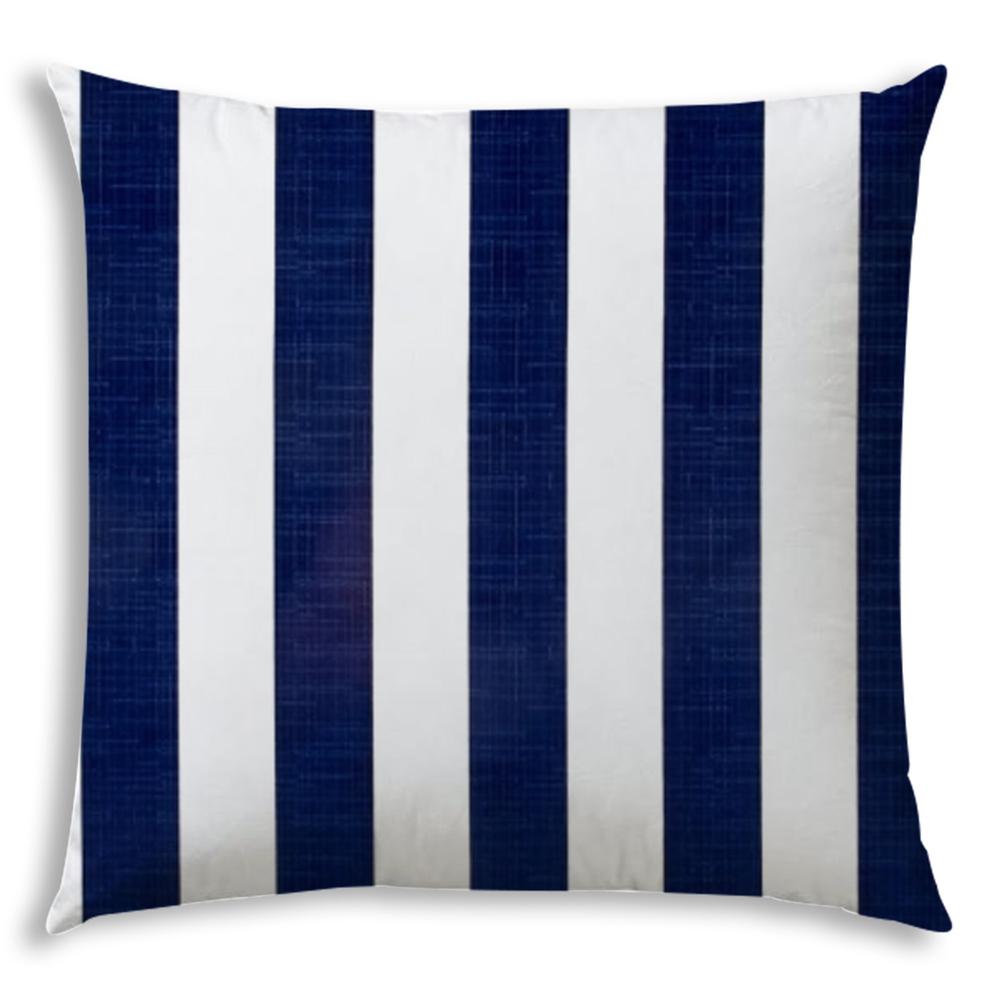 17" X 17" Navy Blue And White Blown Seam Striped Lumbar Indoor Outdoor Pillow. Picture 1