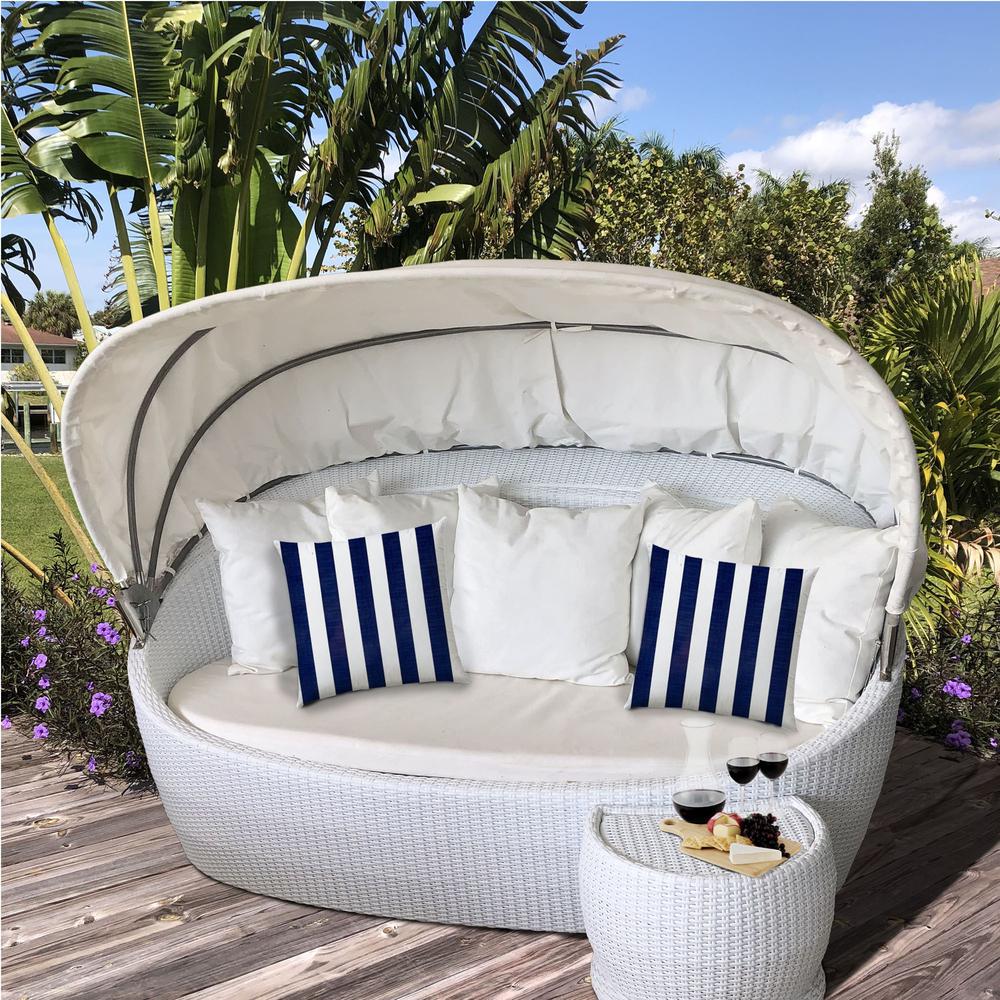 17" X 17" Navy Blue And White Blown Seam Striped Lumbar Indoor Outdoor Pillow. Picture 6
