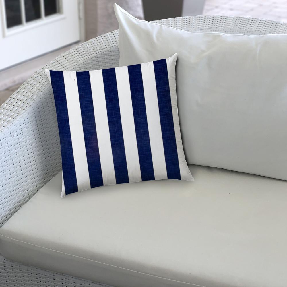 17" X 17" Navy Blue And White Blown Seam Striped Lumbar Indoor Outdoor Pillow. Picture 4