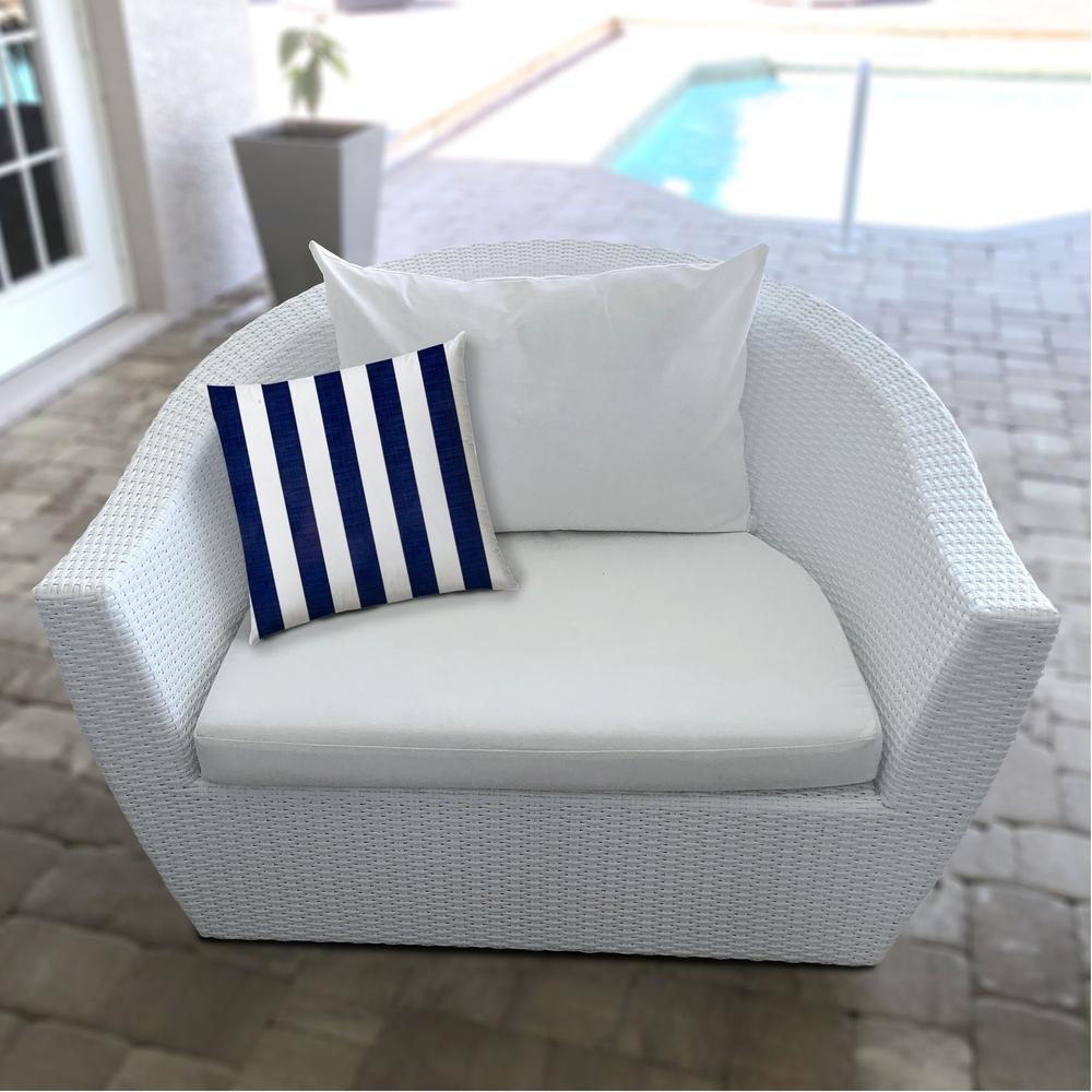 17" X 17" Navy Blue And White Blown Seam Striped Lumbar Indoor Outdoor Pillow. Picture 5