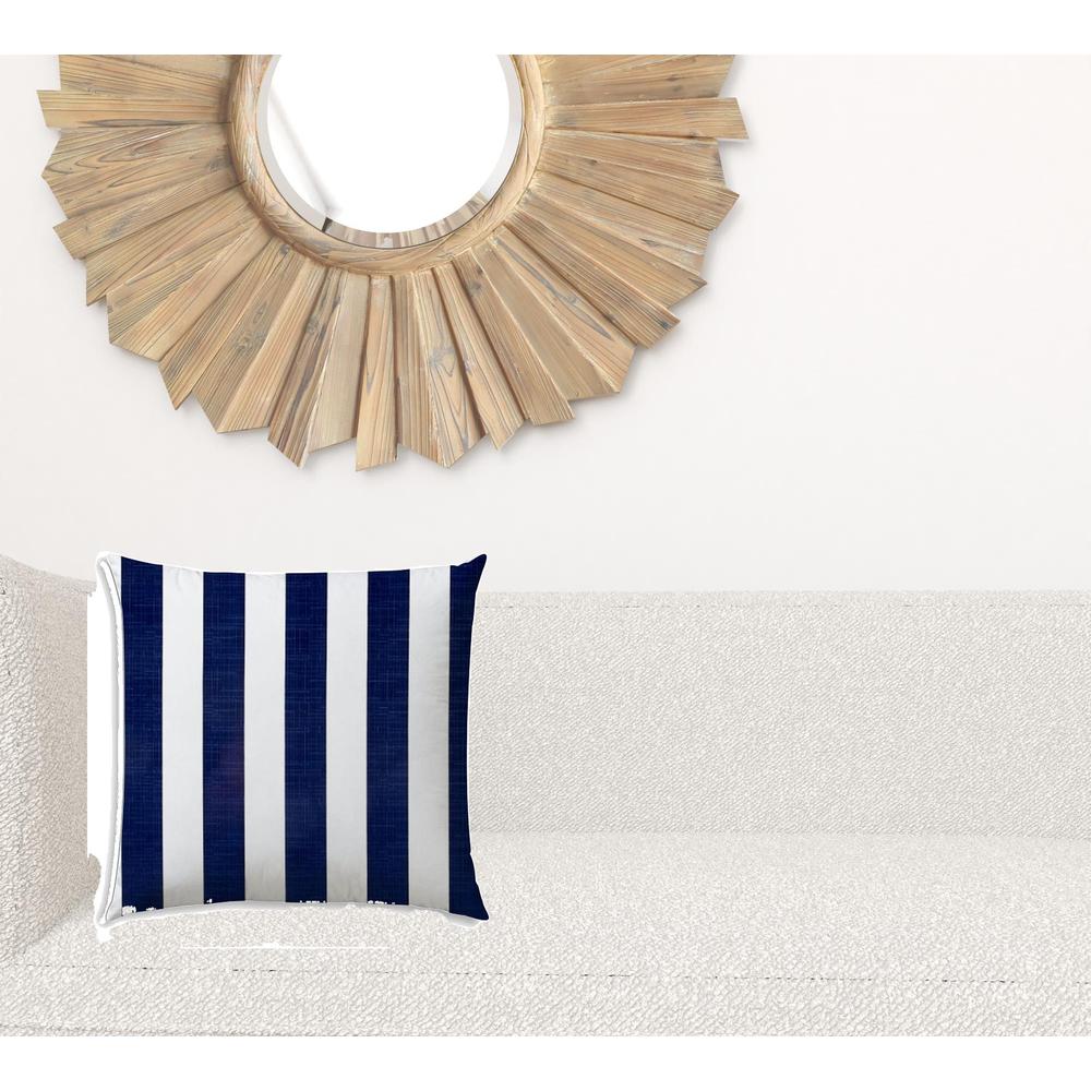 17" X 17" Navy Blue And White Blown Seam Striped Lumbar Indoor Outdoor Pillow. Picture 2