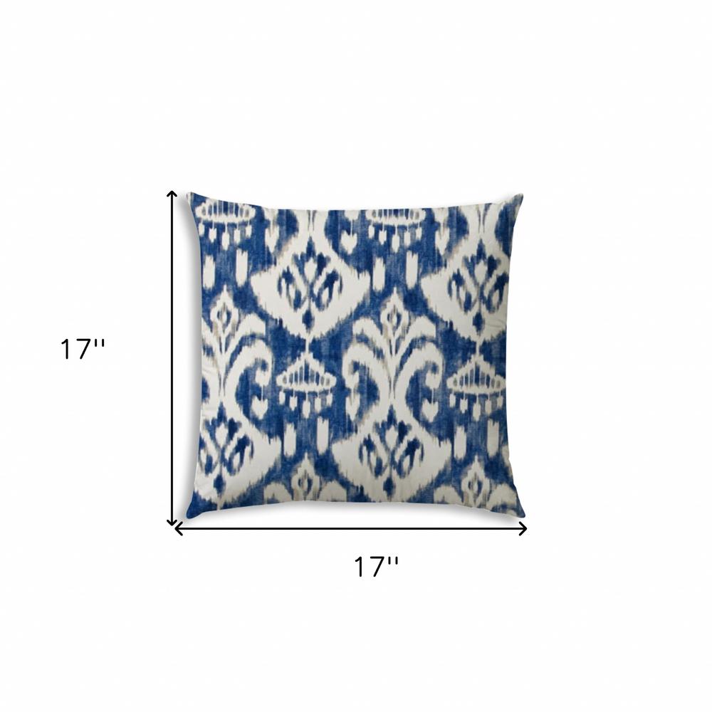 17" X 17" Indigo And Cream Blown Seam Ikat Lumbar Indoor Outdoor Pillow. Picture 7