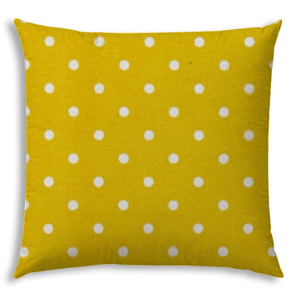 17" X 17" White And Yellow Blown Seam Polka Dots Lumbar Indoor Outdoor Pillow. Picture 1