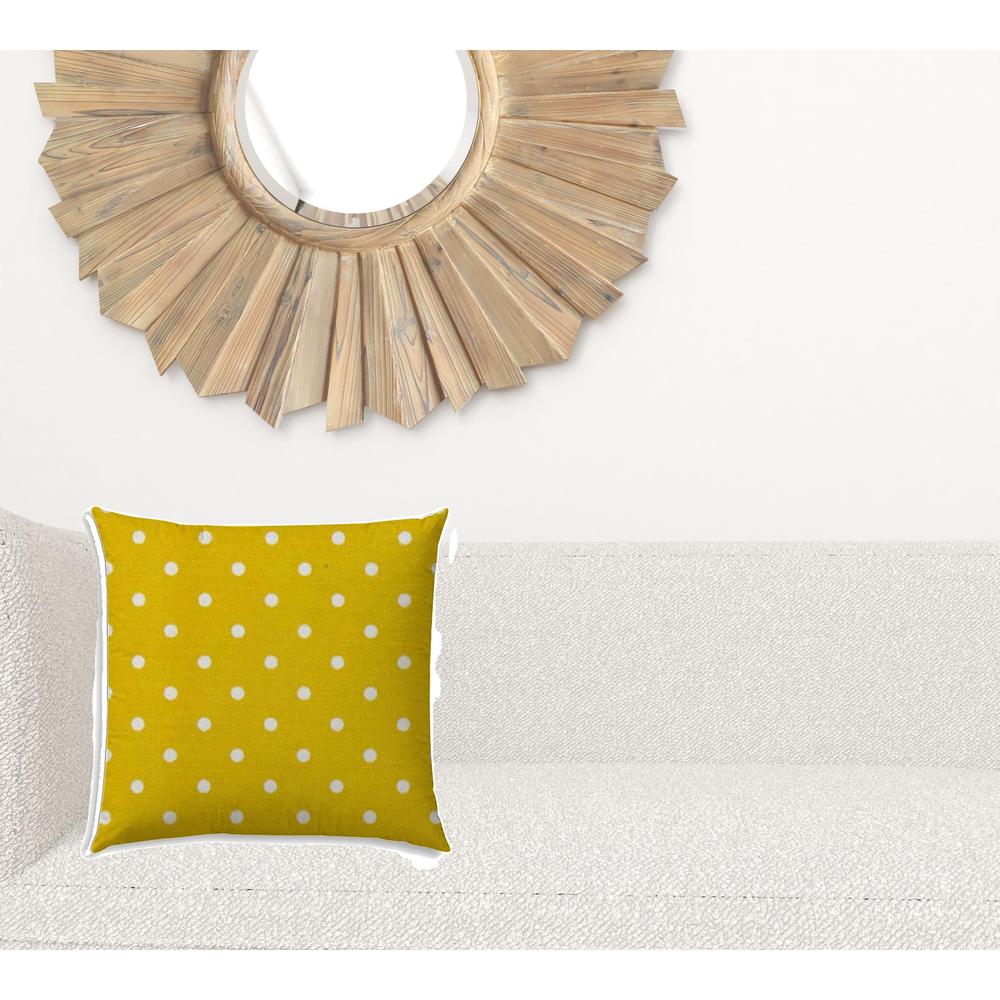 17" X 17" White And Yellow Blown Seam Polka Dots Lumbar Indoor Outdoor Pillow. Picture 2