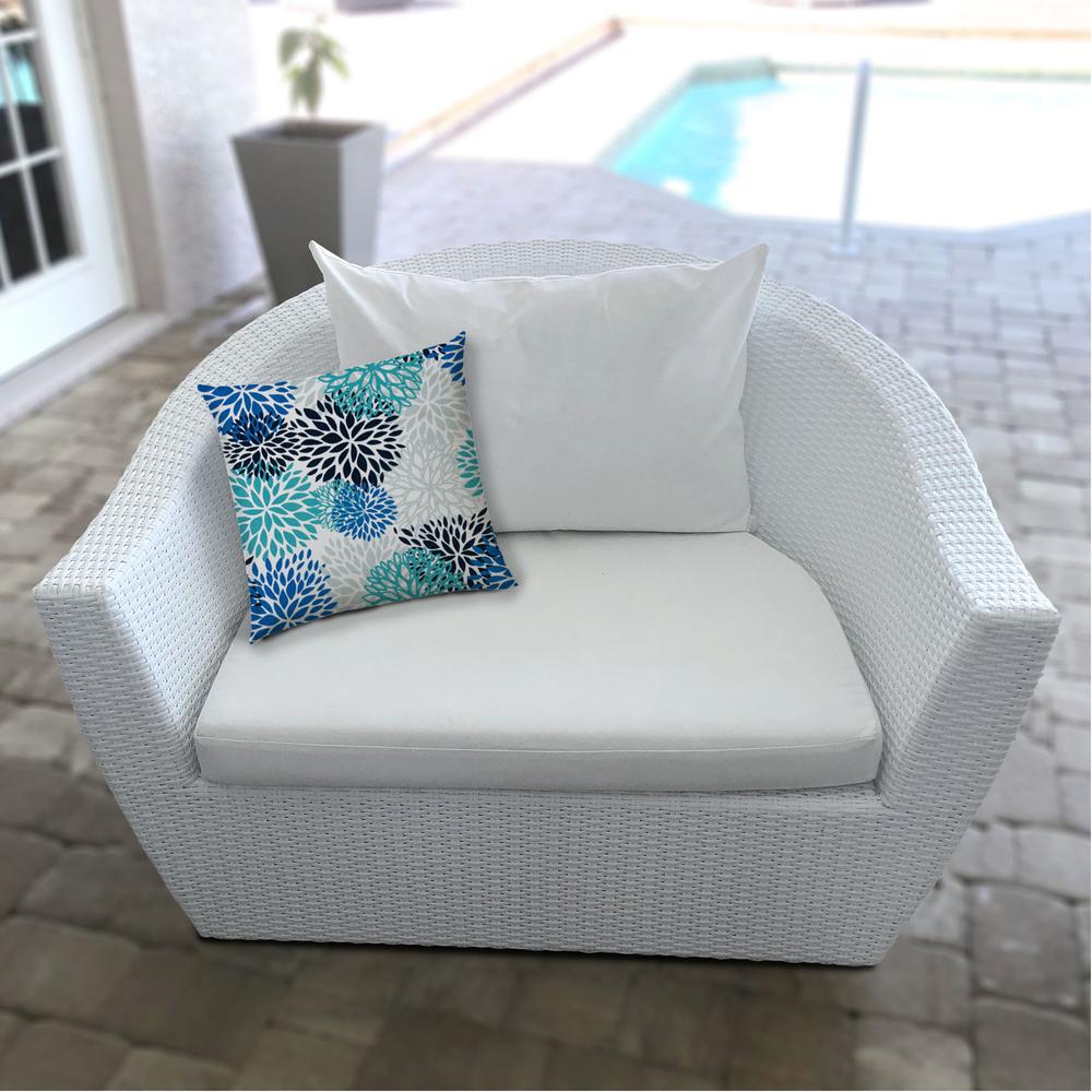 17" X 17" Blue And White Blown Seam Floral Lumbar Indoor Outdoor Pillow. Picture 5