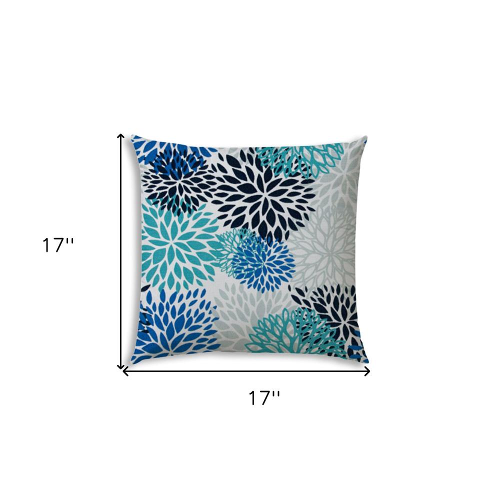 17" X 17" Blue And White Blown Seam Floral Lumbar Indoor Outdoor Pillow. Picture 7