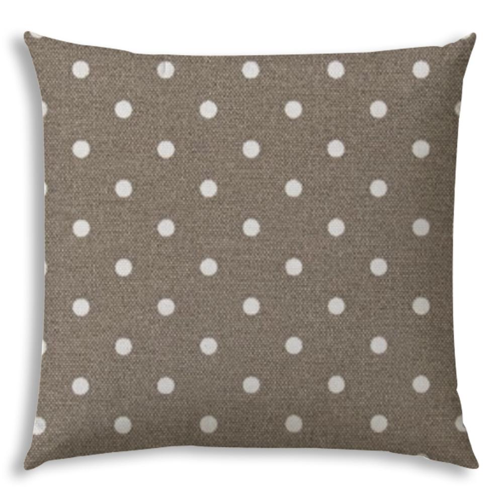17" X 17" Taupe And White Blown Seam Polka Dots Lumbar Indoor Outdoor Pillow. Picture 1