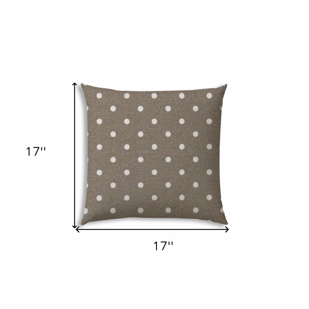 17" X 17" Taupe And White Blown Seam Polka Dots Lumbar Indoor Outdoor Pillow. Picture 7
