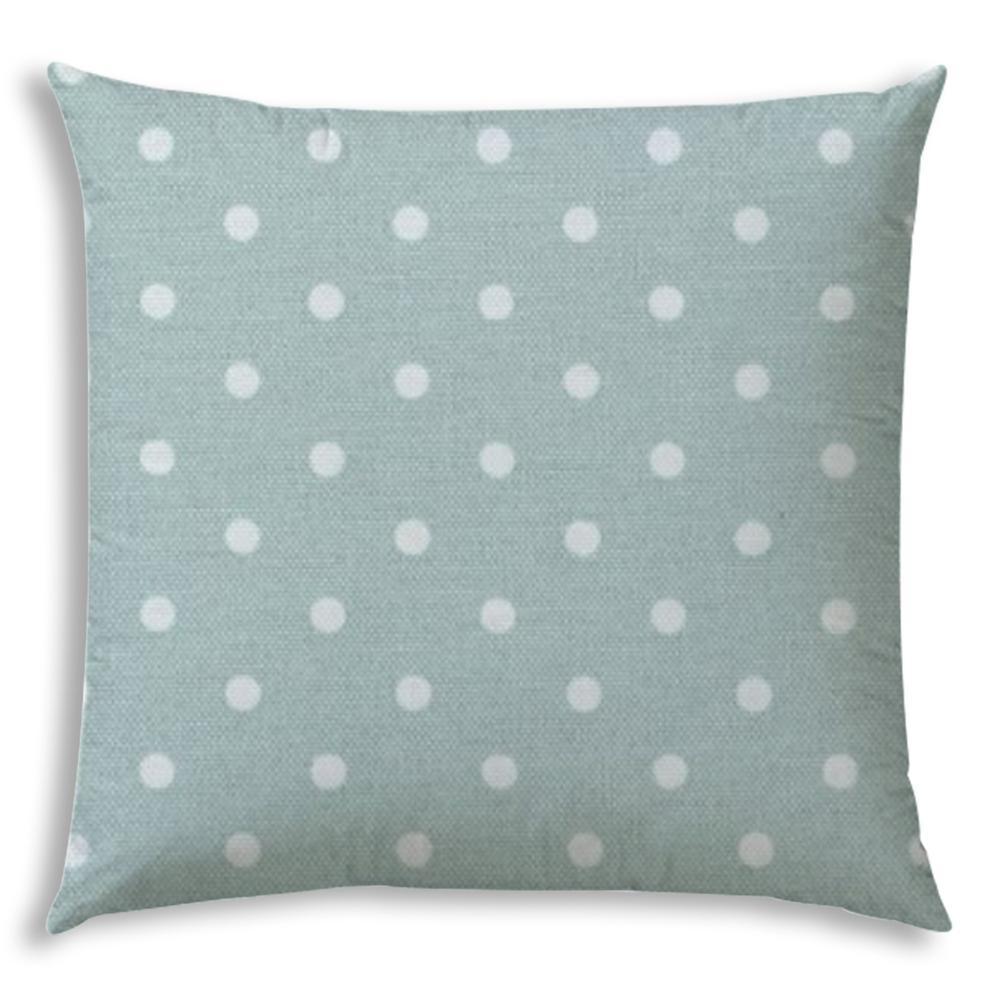 17" X 17" Seafoam And White Blown Seam Polka Dots Lumbar Indoor Outdoor Pillow. Picture 1