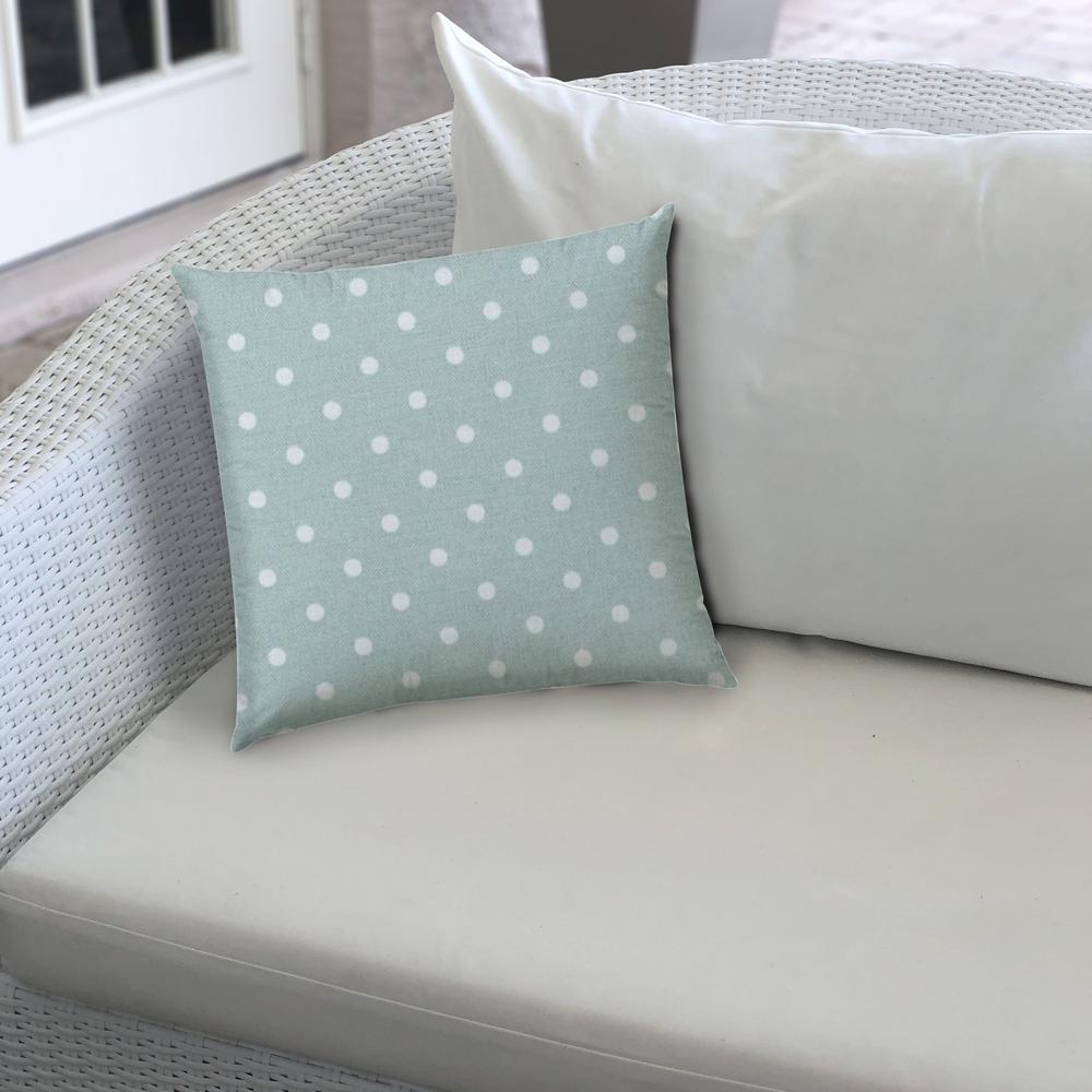 17" X 17" Seafoam And White Blown Seam Polka Dots Lumbar Indoor Outdoor Pillow. Picture 3