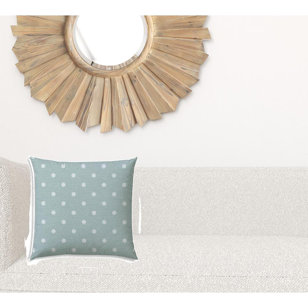 17" X 17" Seafoam And White Blown Seam Polka Dots Lumbar Indoor Outdoor Pillow. Picture 2