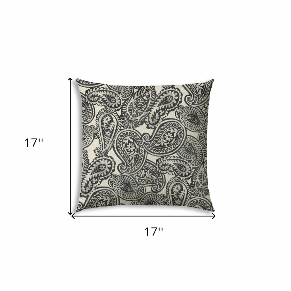 17" X 17" Gray And Cream Blown Seam Paisley Lumbar Indoor Outdoor Pillow. Picture 7