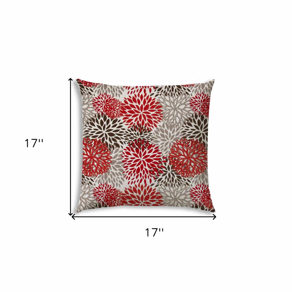17" X 17" Red And White Blown Seam Floral Lumbar Indoor Outdoor Pillow. Picture 6