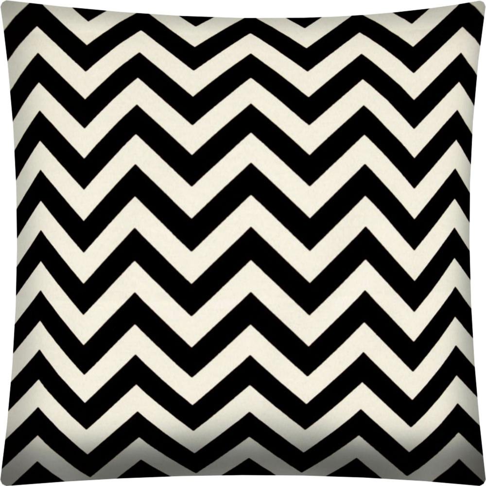 17" X 17" Black And Ivory Blown Seam Zigzag Throw Indoor Outdoor Pillow. Picture 1