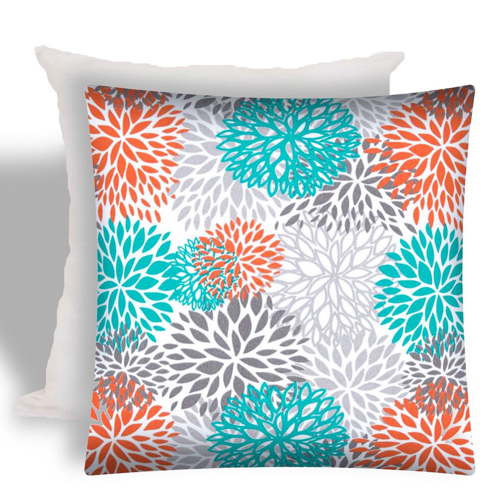 17" X 17" Orange And White Zippered Floral Throw Indoor Outdoor Pillow. Picture 1
