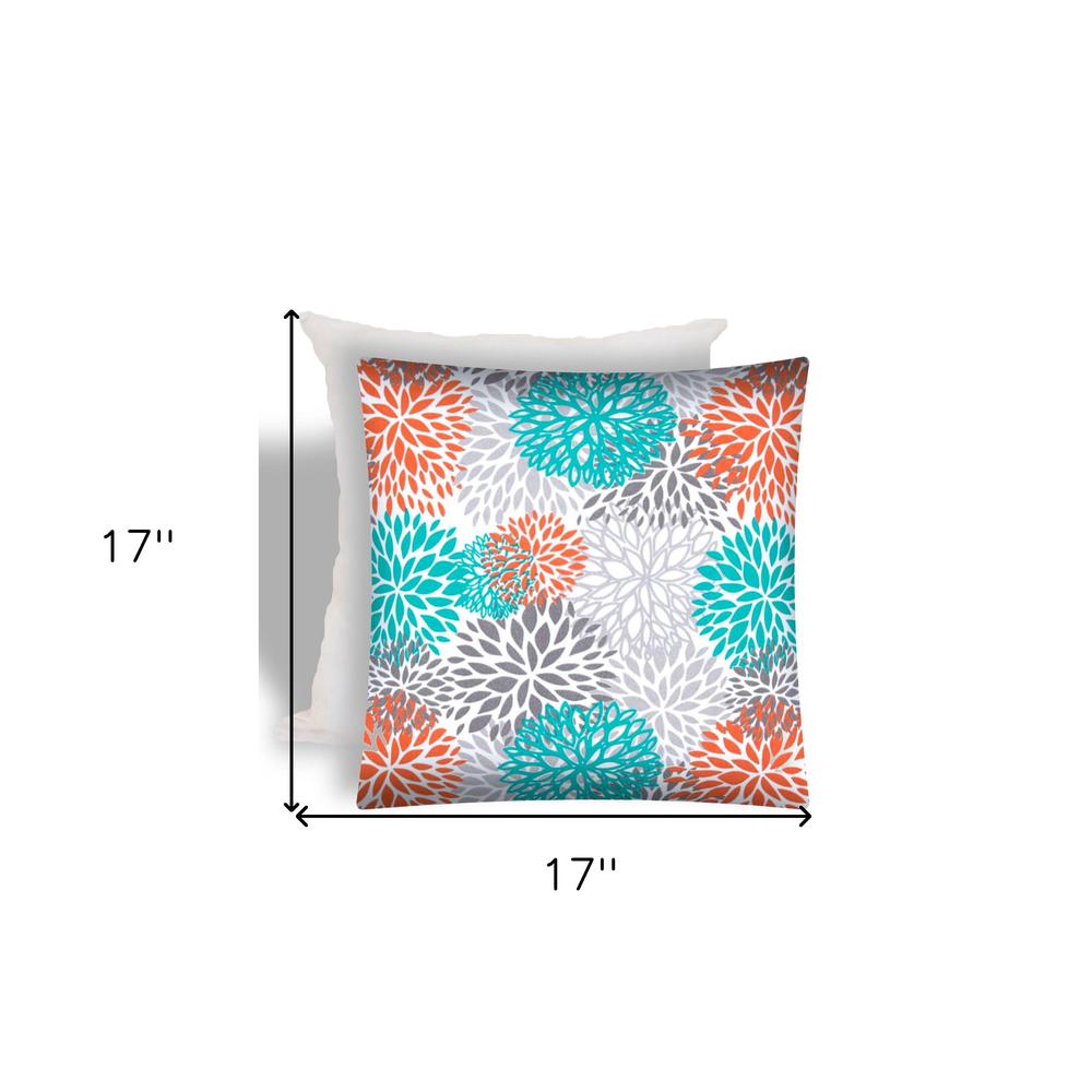 17" X 17" Orange And White Zippered Floral Throw Indoor Outdoor Pillow. Picture 4