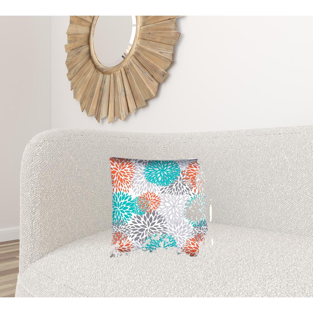 17" X 17" Orange And White Zippered Floral Throw Indoor Outdoor Pillow. Picture 2