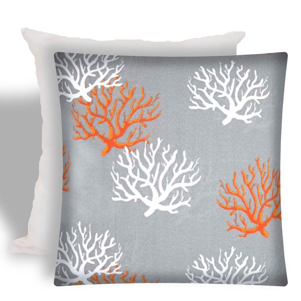 17" X 17" Gray And White Corals Zippered Coastal Throw Indoor Outdoor Pillow. Picture 1