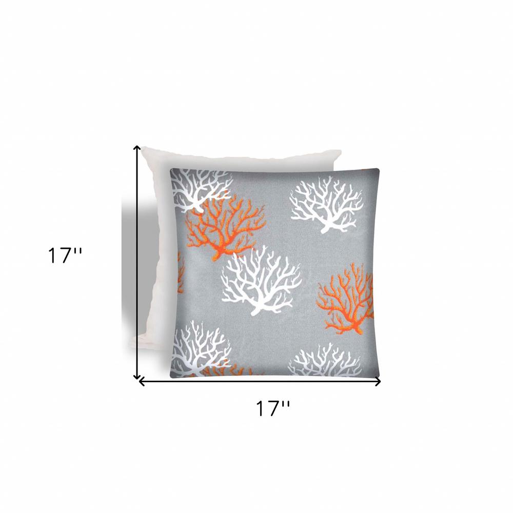 17" X 17" Gray And White Corals Zippered Coastal Throw Indoor Outdoor Pillow. Picture 4