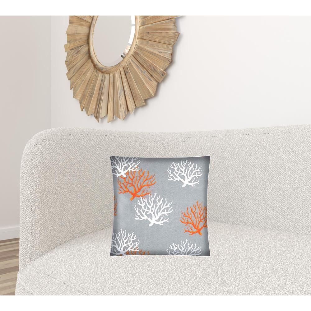17" X 17" Gray And White Corals Zippered Coastal Throw Indoor Outdoor Pillow. Picture 2