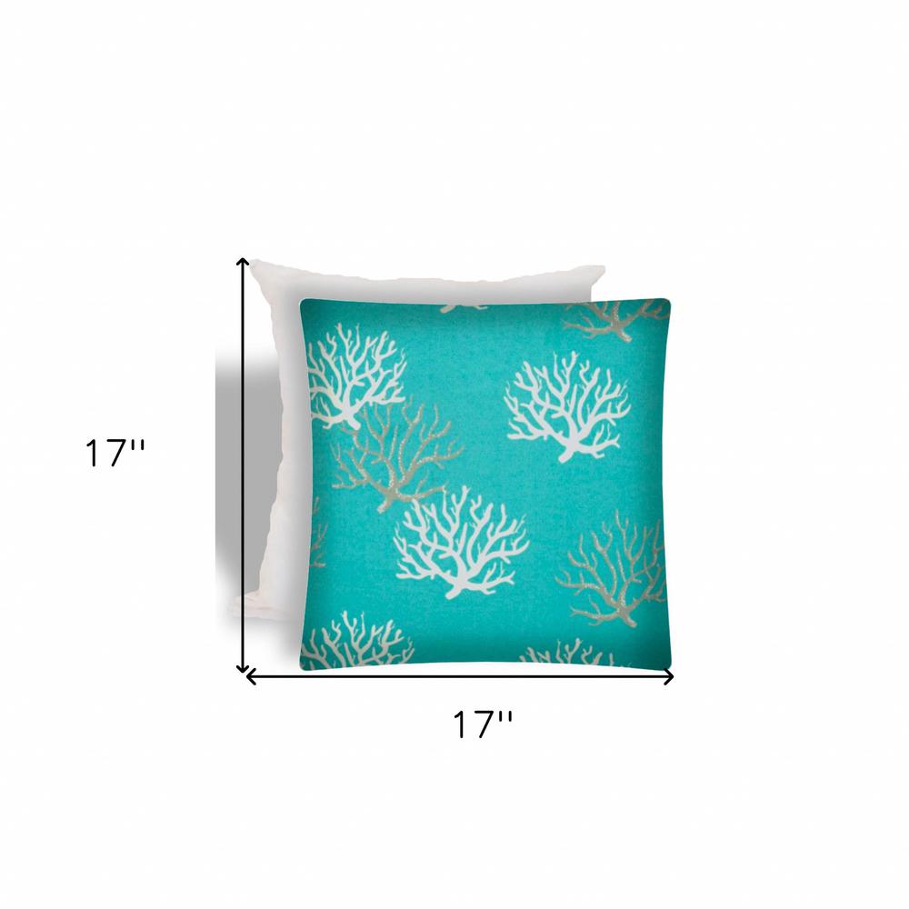 17" X 17" Aqua And White Corals Zippered Coastal Throw Indoor Outdoor Pillow. Picture 4